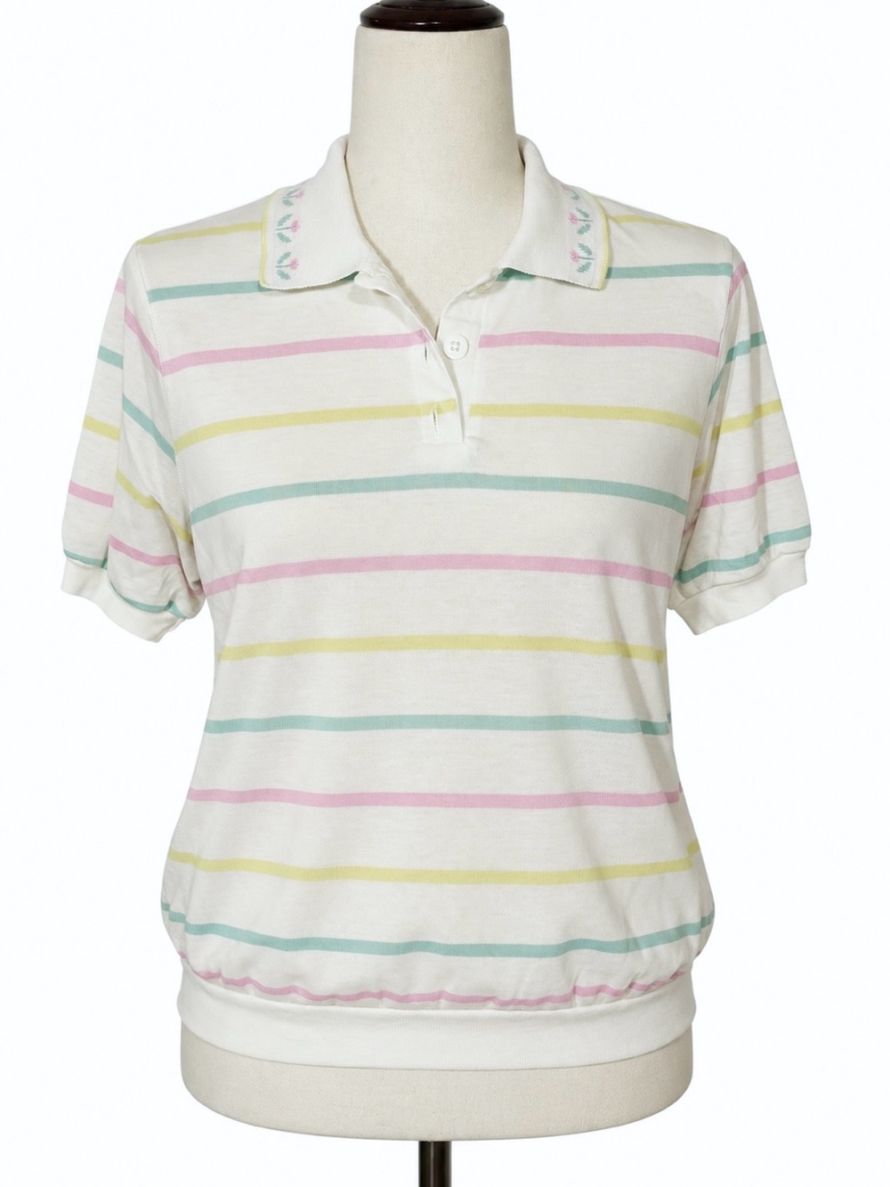 Vintage Classic pastel Striped Polo Top in Pastel Stripe- S
